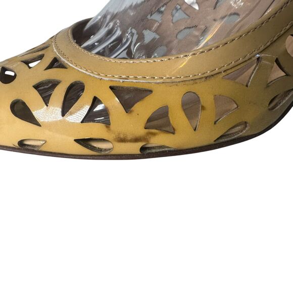 Kate Spade Heels Sandals Women 7B Jacey Shoes Nude Brown Patent Laser Slingback - Picture 7 of 16